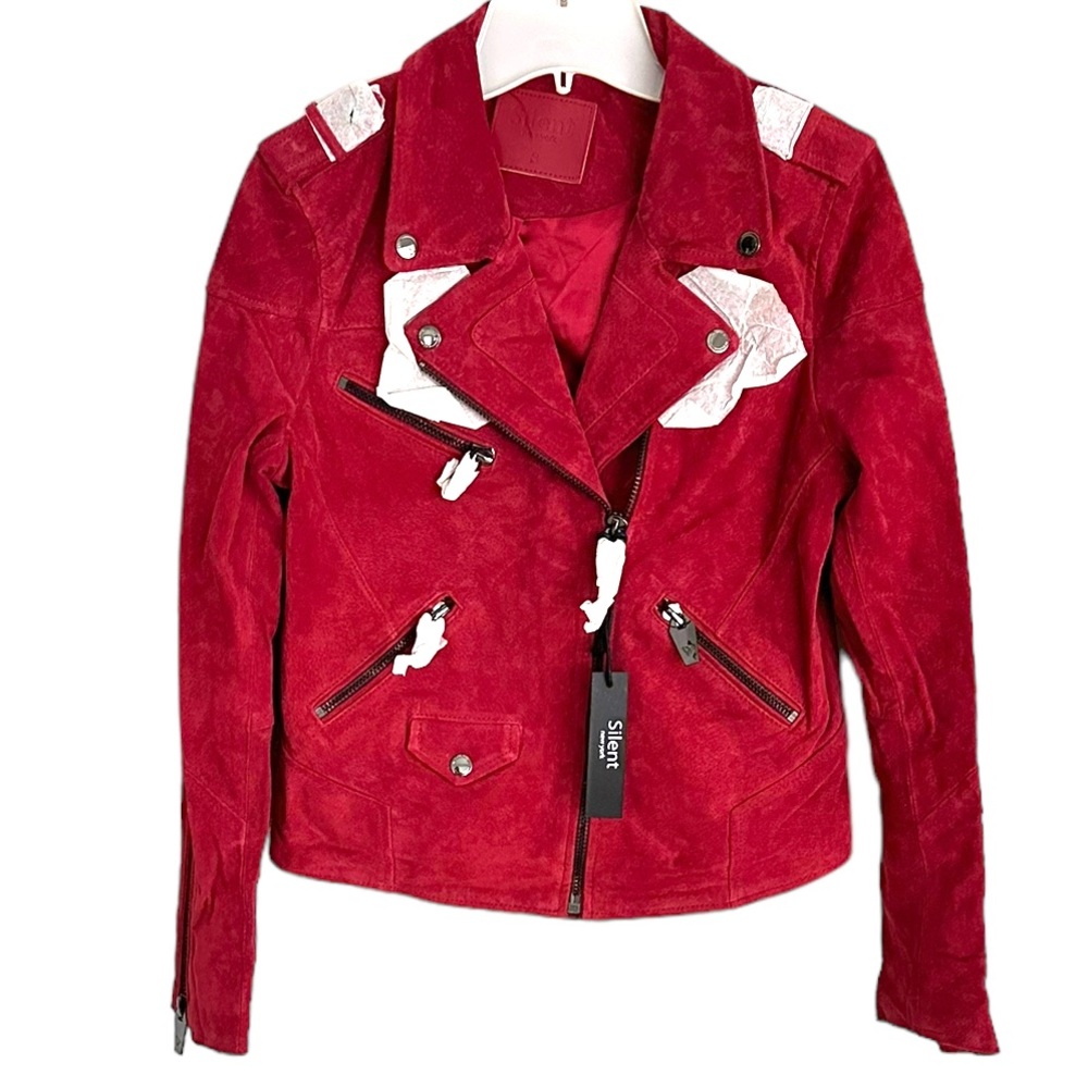 NWT Silent New York Moto Coat Blank NYC Luxury Line Red Suede Mob Wife So Good